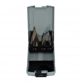 XTLINE Sada stupňovitých vrtáků HSS TiN-TiAIN 3 díly | 4-32 mm, plastový obal