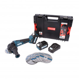 Aku úhlová bruska 125mm 18V + 5Ah 2 baterie + 3.5A nabíječka + box